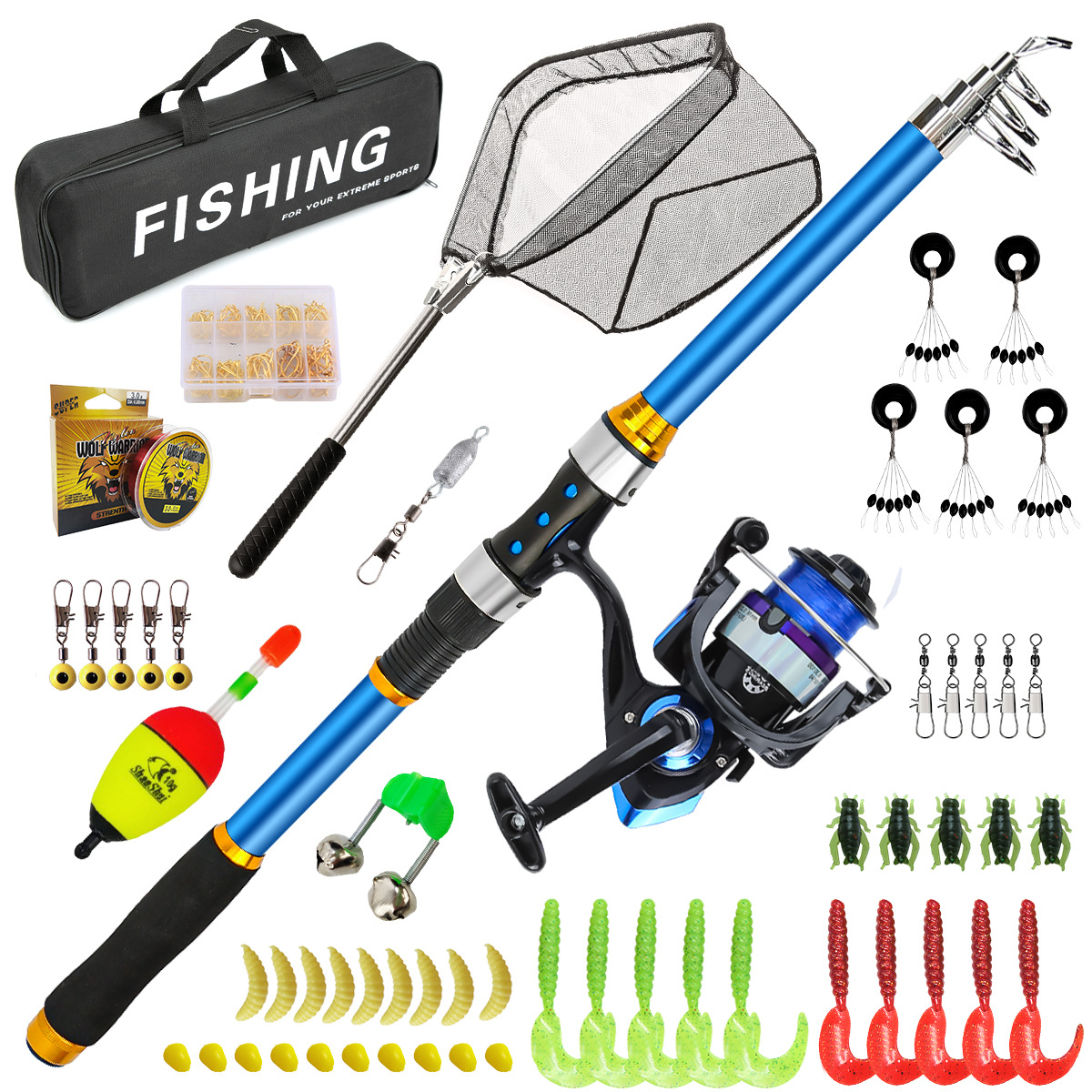 Fishing Rod Combo - 2.1-3.6M Telescopic Glass Fiber Fishing Rod