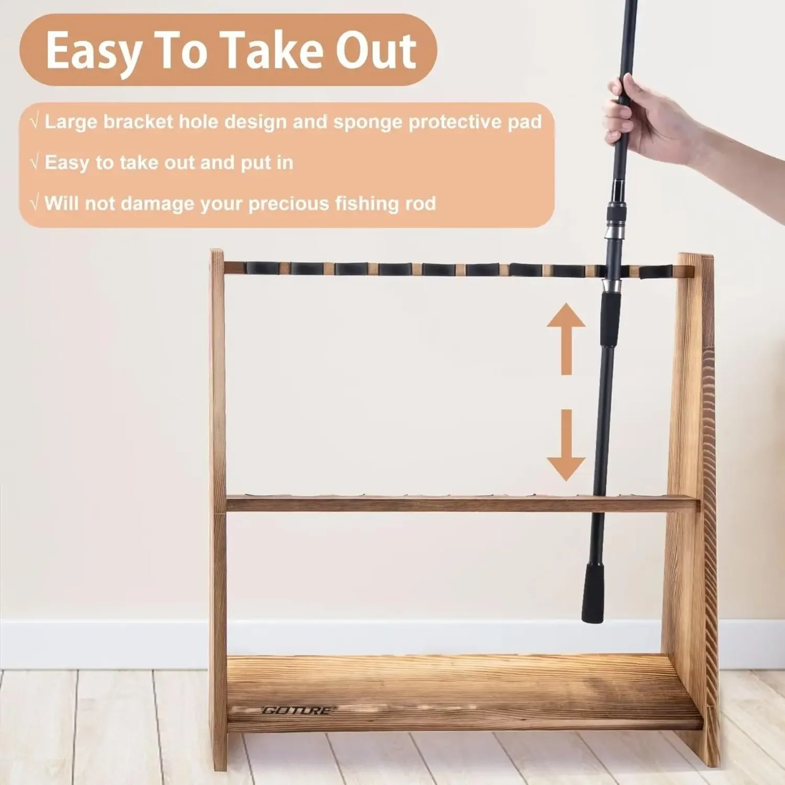 Goture Carbonized Pine Wood Fi - Fishing Rod Rack 评论和价格